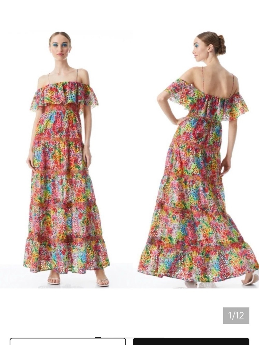Alice + Olivia Multicolor Floral Off-Shoulder Tiered Maxi Dress